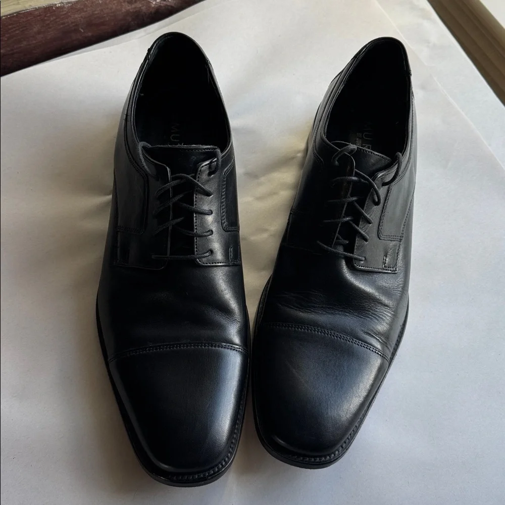Johnston & Murphy Mens 12M Cap Toe Oxford Black Leather Shoes 59 -11567 Preppy